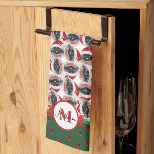 Pekingese Patroon Monogram Kerstdag Hond Theedoek (Derde Gevouwen)