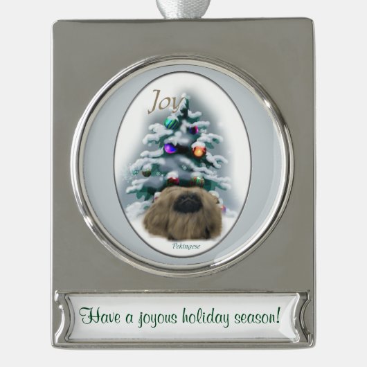 Pekingese Persoonlijke Kerstmis Verzilverd Banner Ornament (Voorkant)
