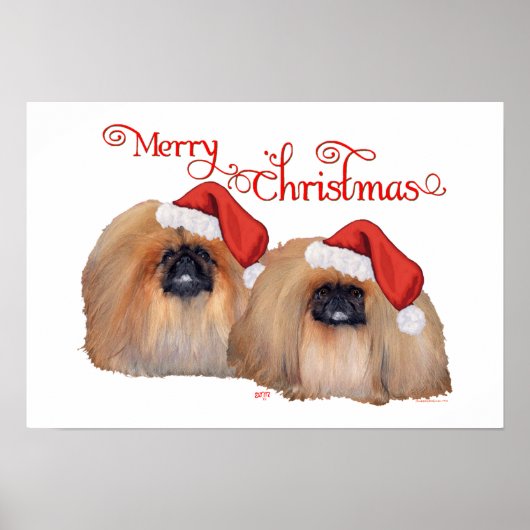 Pekingese Prettig Kerstfeest Poster (Voorkant)
