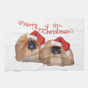 Pekingese Prettig kerstfeest Theedoek