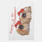 Pekingese Prettig kerstfeest Theedoek (Verticaal)