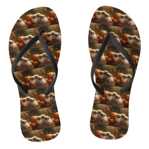 Pekingese Pup Autumn Delight Pompoen  Teenslippers