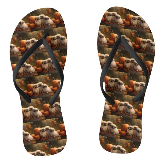 Pekingese Pup Autumn Delight Pompoen  Teenslippers (Voetbed)