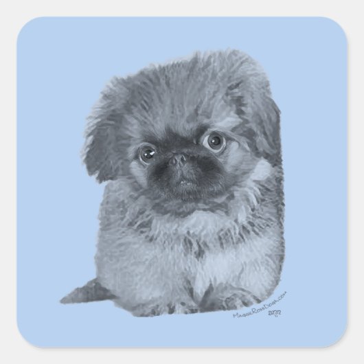 Pekingese Pup Blue Vierkante Sticker (Voorkant)