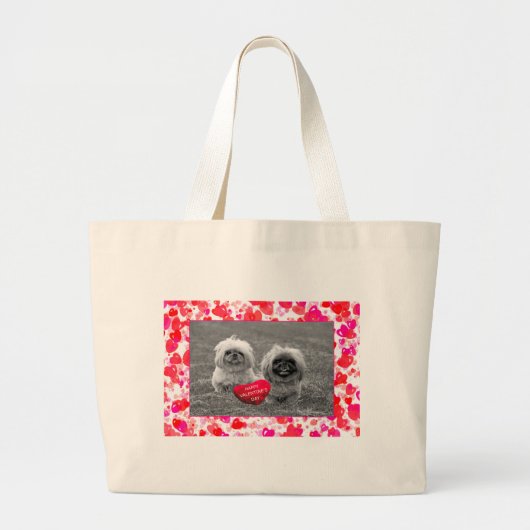 Pekingese Puppies wensen een fijne Valentijnsdag Grote Tote Bag (Voorkant)
