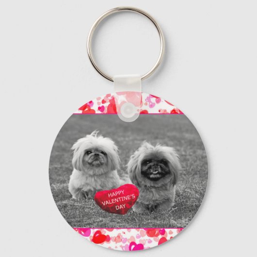 Pekingese Puppies wensen een fijne Valentijnsdag Sleutelhanger (Voorkant)