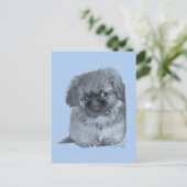 Pekingese Puppy Blauw Briefkaart (Staand voorkant)