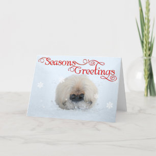 Pekingese Puppy Eerste Kerstmis Feestdagen Kaart