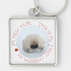 Pekingese Puppy Eerste Kerstmis Sleutelhanger