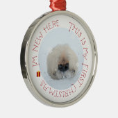 Pekingese Puppy First Kerstmis Metalen Ornament (Rechts)