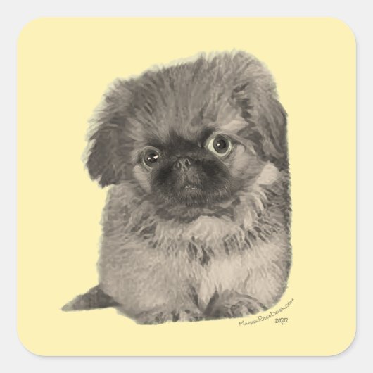 Pekingese Puppy Geel Vierkante Sticker (Voorkant)
