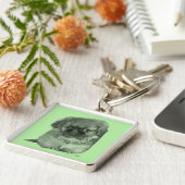 Pekingese Puppy Groen Sleutelhanger (Zijkant)