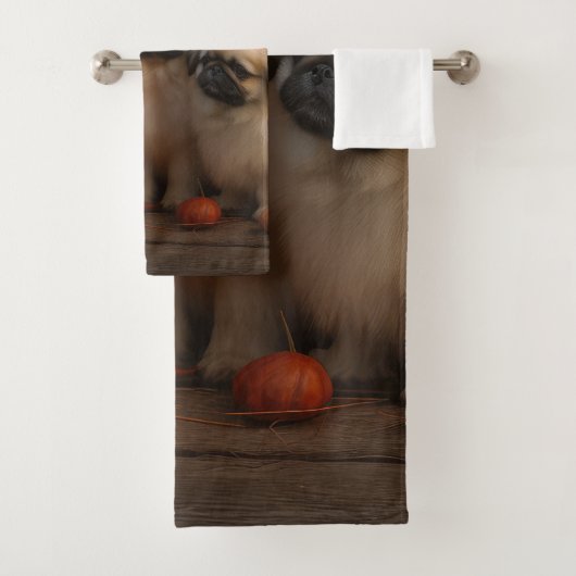 Pekingese Puppy Herfst Verrukking Pompoen Bad Handdoek (Insitu)