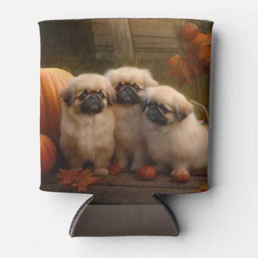 Pekingese Puppy Herfst Verrukking Pompoen Blikjeskoeler (Voorkant)