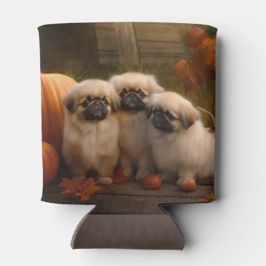 Pekingese Puppy Herfst Verrukking Pompoen Blikjeskoeler (Achterkant)