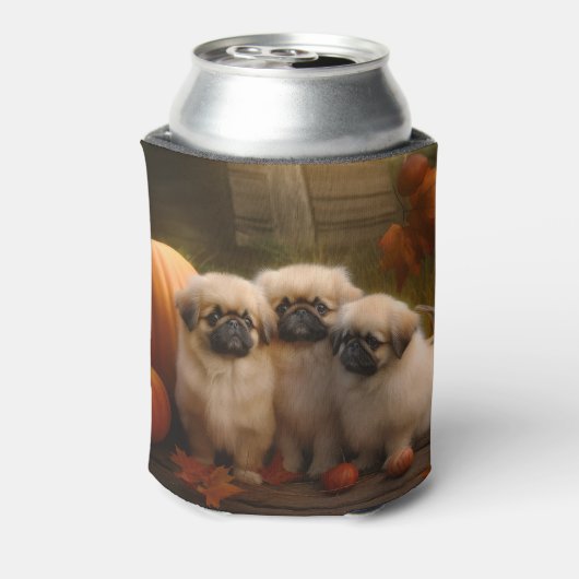 Pekingese Puppy Herfst Verrukking Pompoen Blikjeskoeler (Blikje Achterkant)