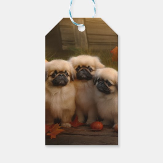 Pekingese Puppy Herfst Verrukking Pompoen Cadeaulabel (Voorkant)