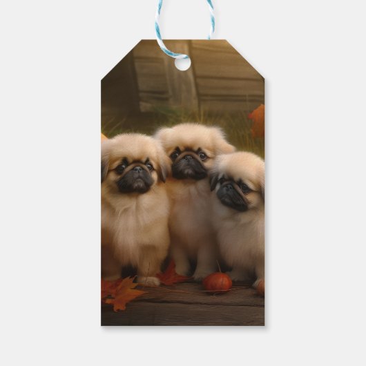 Pekingese Puppy Herfst Verrukking Pompoen Cadeaulabel (Achterkant)