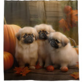 Pekingese Puppy Herfst Verrukking Pompoen Douchegordijn (Voorkant)