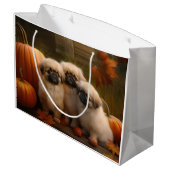 Pekingese Puppy Herfst Verrukking Pompoen Groot Cadeauzakje (Achterkant Gekanteld)