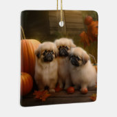 Pekingese Puppy Herfst Verrukking Pompoen Keramisch Ornament (Rechts)