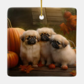 Pekingese Puppy Herfst Verrukking Pompoen Keramisch Ornament (Achterkant)