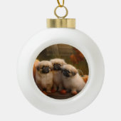 Pekingese Puppy Herfst Verrukking Pompoen Keramische Bal Ornament (Voorkant)
