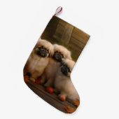 Pekingese Puppy Herfst Verrukking Pompoen Kleine Kerstsok (Voorkant (Hangend))