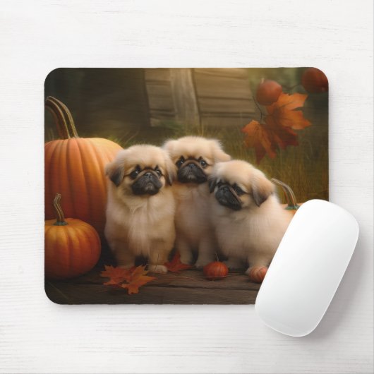 Pekingese Puppy Herfst Verrukking Pompoen Muismat (Met muis)