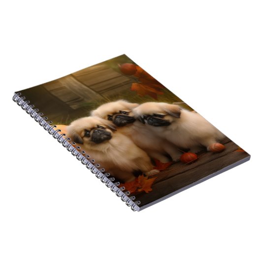 Pekingese Puppy Herfst Verrukking Pompoen Notitieboek (Rechterzijde)