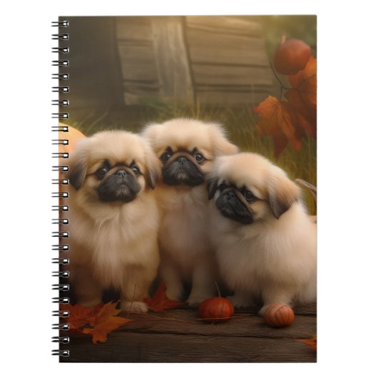 Pekingese Puppy Herfst Verrukking Pompoen Notitieboek (Voorkant)