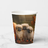 Pekingese Puppy Herfst Verrukking Pompoen Papieren Bekers (Achterkant)