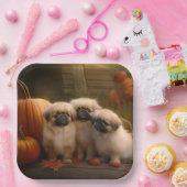 Pekingese Puppy Herfst Verrukking Pompoen Papieren Bordje (Feest)