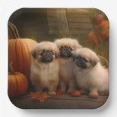 Pekingese Puppy Herfst Verrukking Pompoen Papieren Bordje (Voorkant)