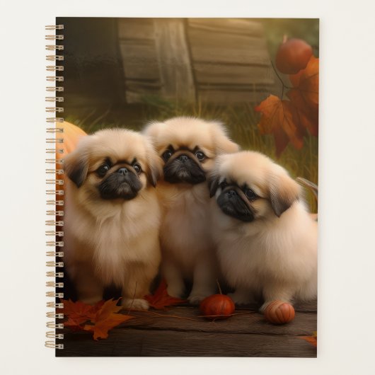 Pekingese Puppy Herfst Verrukking Pompoen Planner (Voorkant)