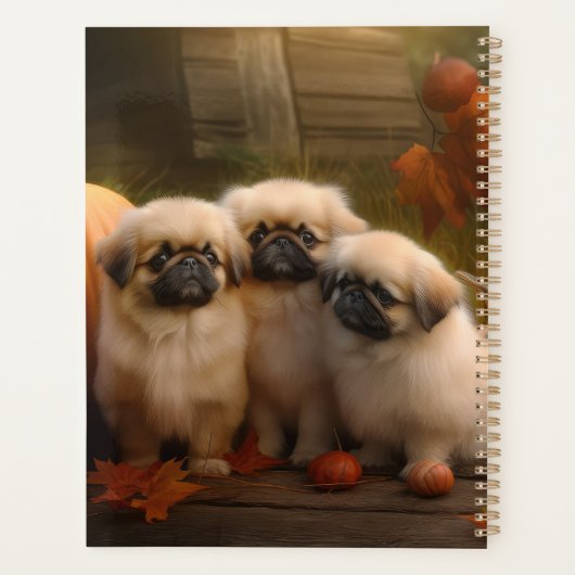 Pekingese Puppy Herfst Verrukking Pompoen Planner (Achterkant)