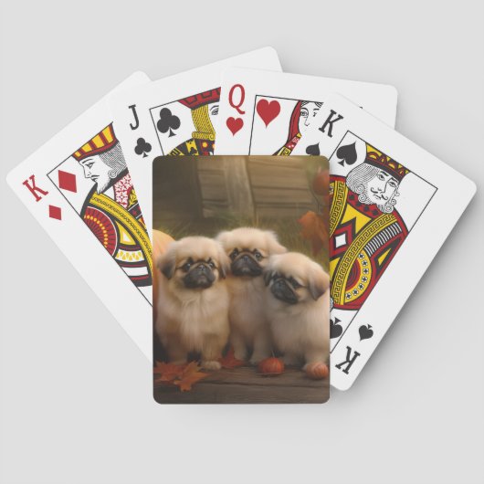 Pekingese Puppy Herfst Verrukking Pompoen Pokerkaarten (Achterkant)