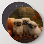 Pekingese Puppy Herfst Verrukking Pompoen Ronde Button 6,0 Cm (Voorkant /achterkant)