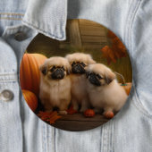 Pekingese Puppy Herfst Verrukking Pompoen Ronde Button 6,0 Cm (In situ)