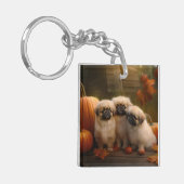 Pekingese Puppy Herfst Verrukking Pompoen Sleutelhanger (Voorkant Links)