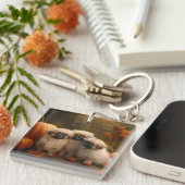 Pekingese Puppy Herfst Verrukking Pompoen Sleutelhanger (Voorkant Rechts)