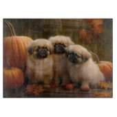 Pekingese Puppy Herfst Verrukking Pompoen Snijplank (Voorkant)