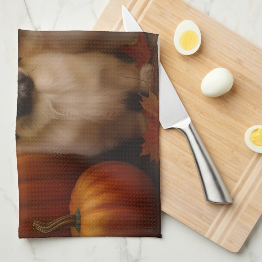 Pekingese Puppy Herfst Verrukking Pompoen Theedoek (Quarter Fold)