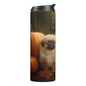 Pekingese Puppy Herfst Verrukking Pompoen Thermosbeker (Gedraaid links)