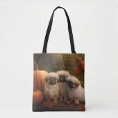 Pekingese Puppy Herfst Verrukking Pompoen Tote Bag (Voorkant)