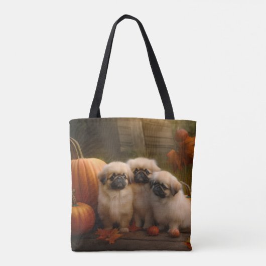 Pekingese Puppy Herfst Verrukking Pompoen Tote Bag (Achterkant)
