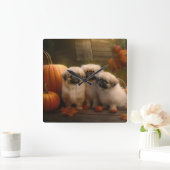 Pekingese Puppy Herfst Verrukking Pompoen Vierkante Klok (Huis)