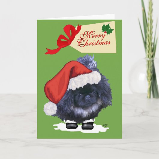 Pekingese Puppy Kerstmis Feestdagen Kaart (Voorkant)