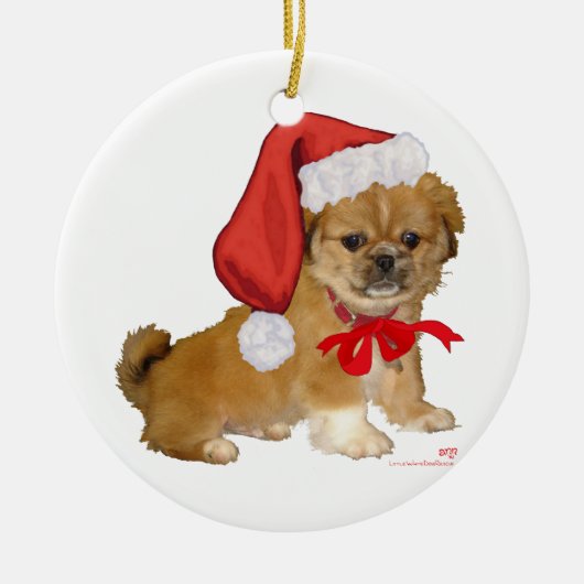 Pekingese Puppy Kerstmis Keramisch Ornament (Voorkant)