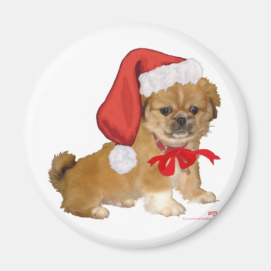 Pekingese Puppy Kerstmis Magneet (Voorkant)